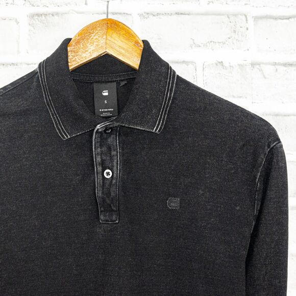 G Star Raw Men's Long Sleeve Polo Shirt in Black Cotton Size Small - Picture 5 of 6